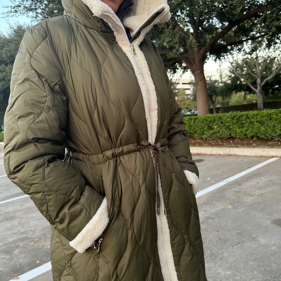 kate spade New York Faux Shearling Trim Down & Feather Fill Coat in Olive XL - Picture 4 of 13